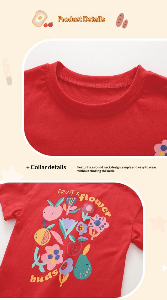 Girls' Crew-Neck T-Shirt And Casual Denim Pants