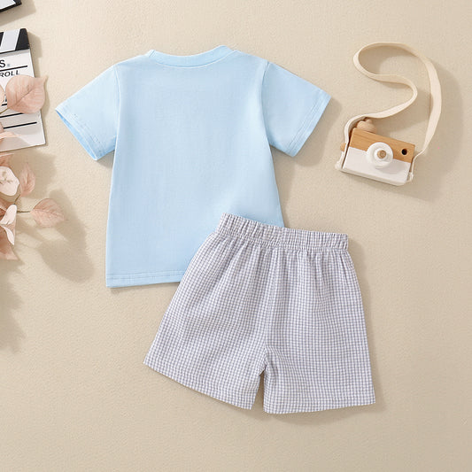 Infant And Toddler Blue Short-Sleeve Rabbit-Print Top And Shorts Set
